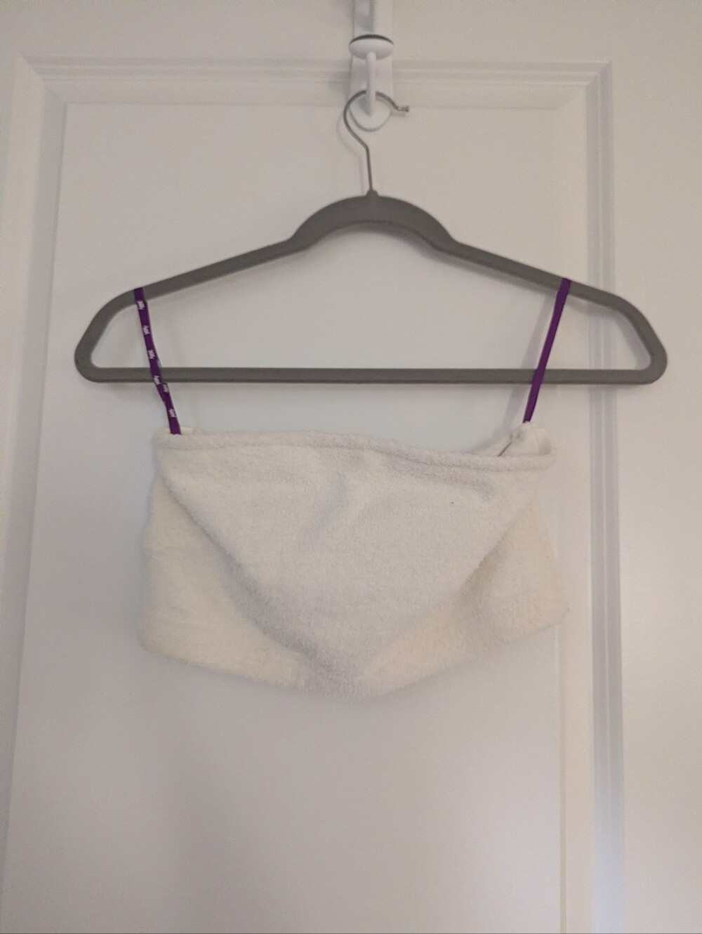 YITTY Cream Terry Bandeau Crop Top with Purple Adjustable Straps